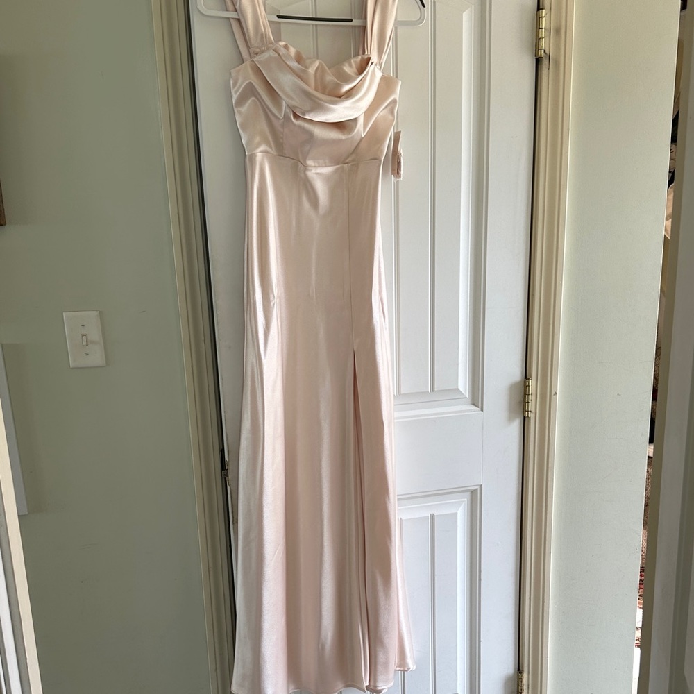 Birdy Grey Mia Satin Cowl Neck Maxi Dress, XS Champagne NWT